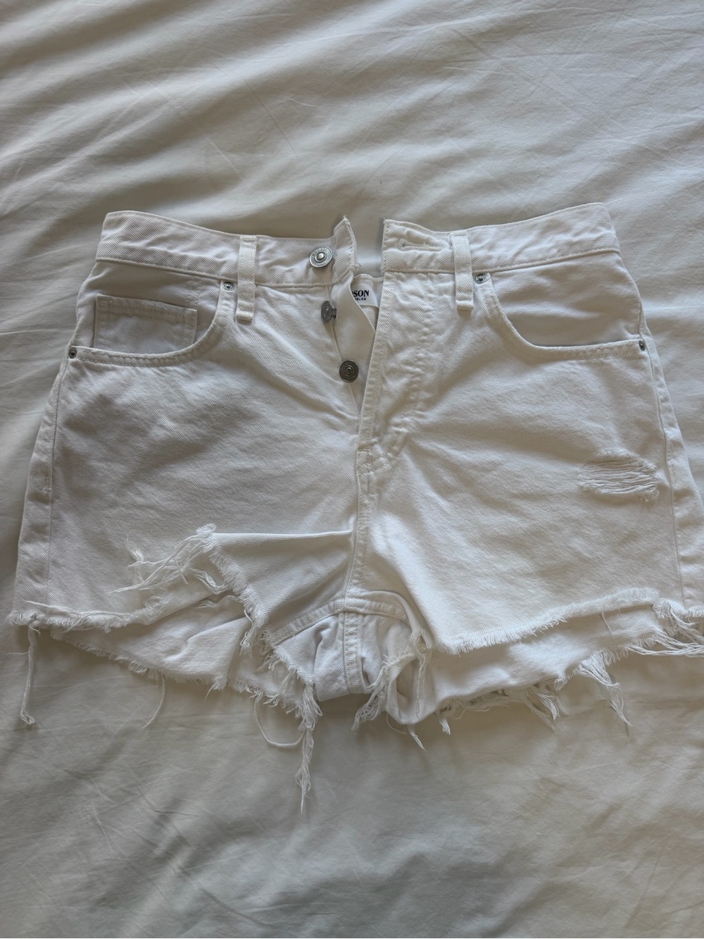 Hudson Jeans White Frayed Hem Denim Shorts